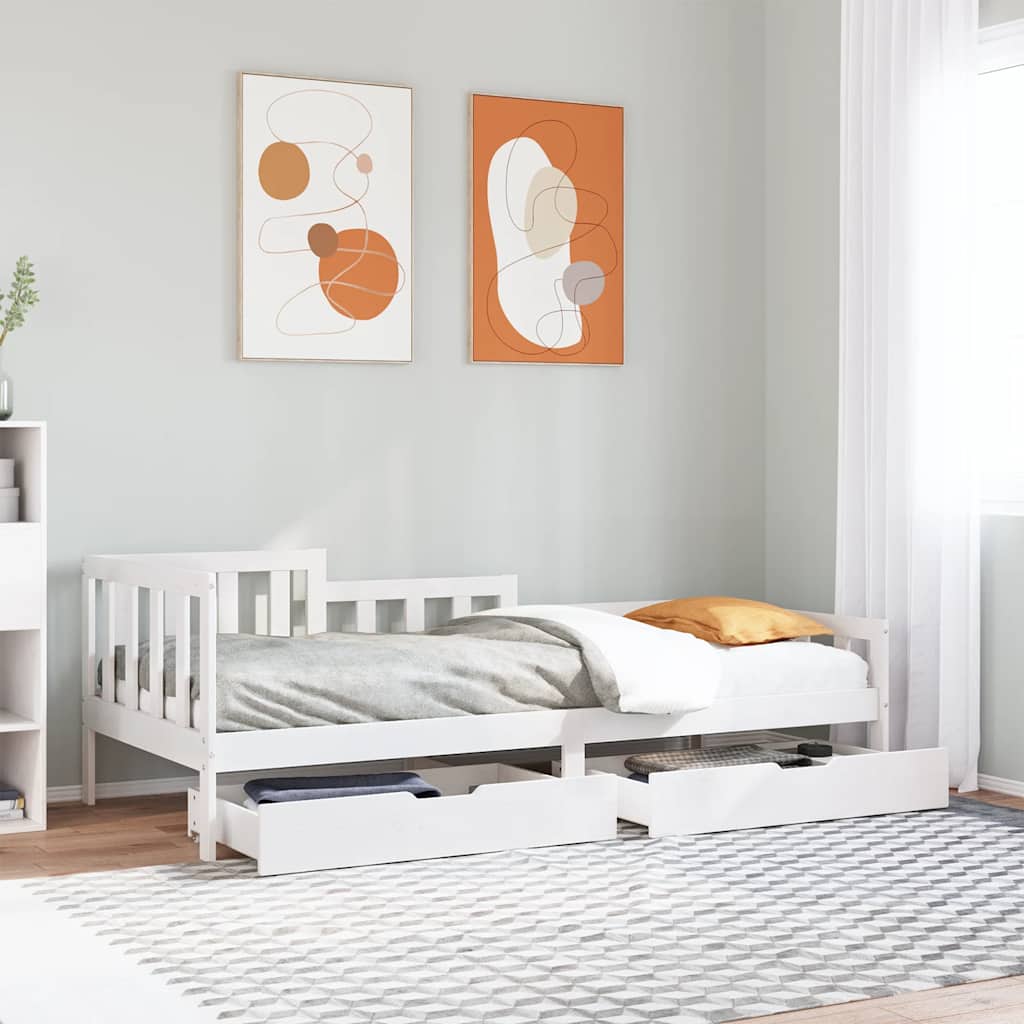 Sofá-cama com gavetas 90x190 cm madeira de pinho maciça