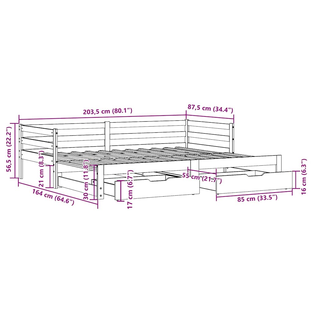 Sofá-cama com gavetão e gavetas sem colchão 80x200 cm branco