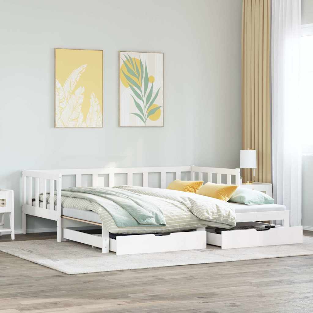 Sofá-cama com gavetão e gavetas sem colchão 90x200 cm branco
