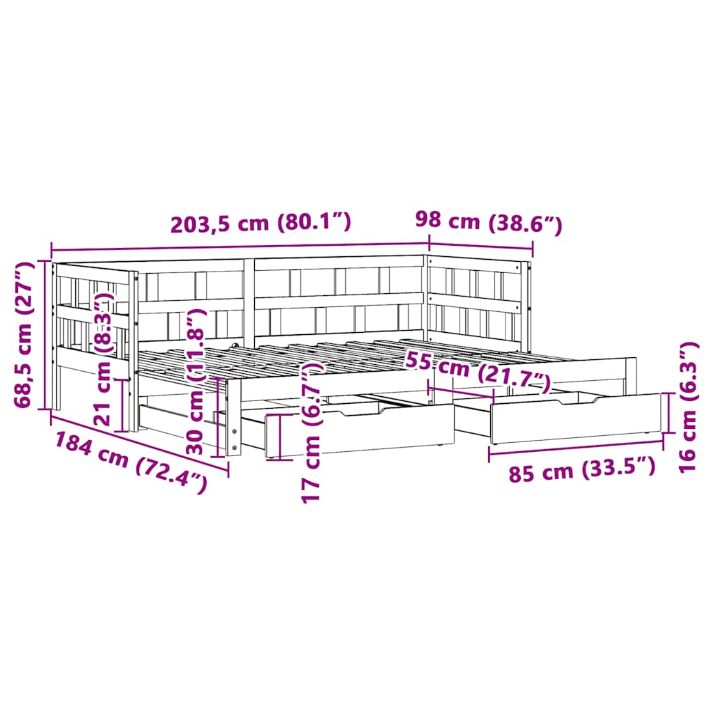 Sofá-cama com gavetão e gavetas sem colchão 90x200 cm branco