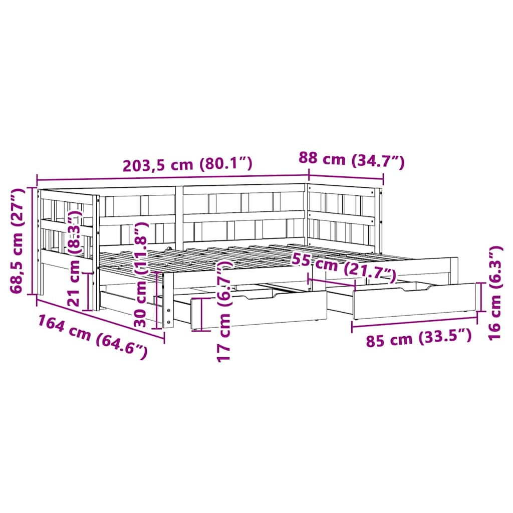 Sofá-cama com gavetão e gavetas sem colchão 80x200 cm branco