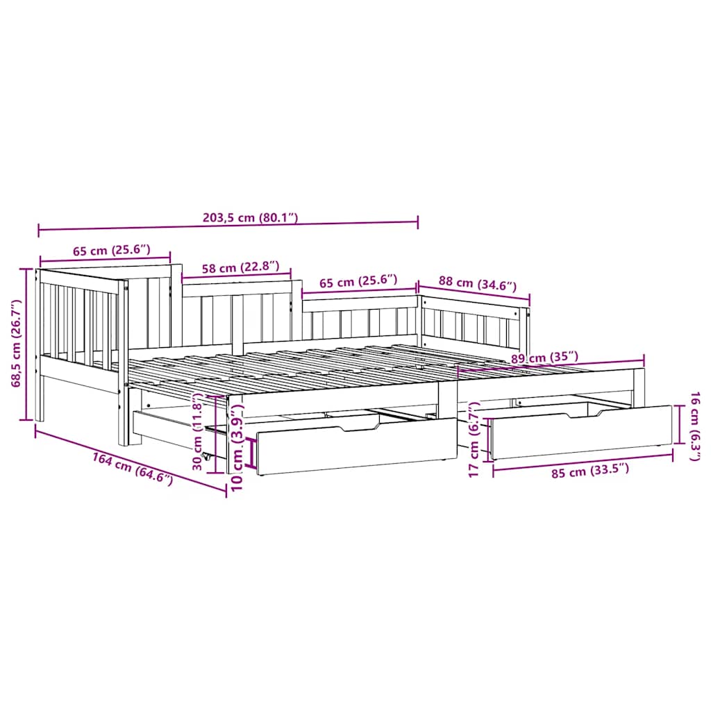 Sofá-cama com gavetão e gavetas sem colchão 80x200 cm branco