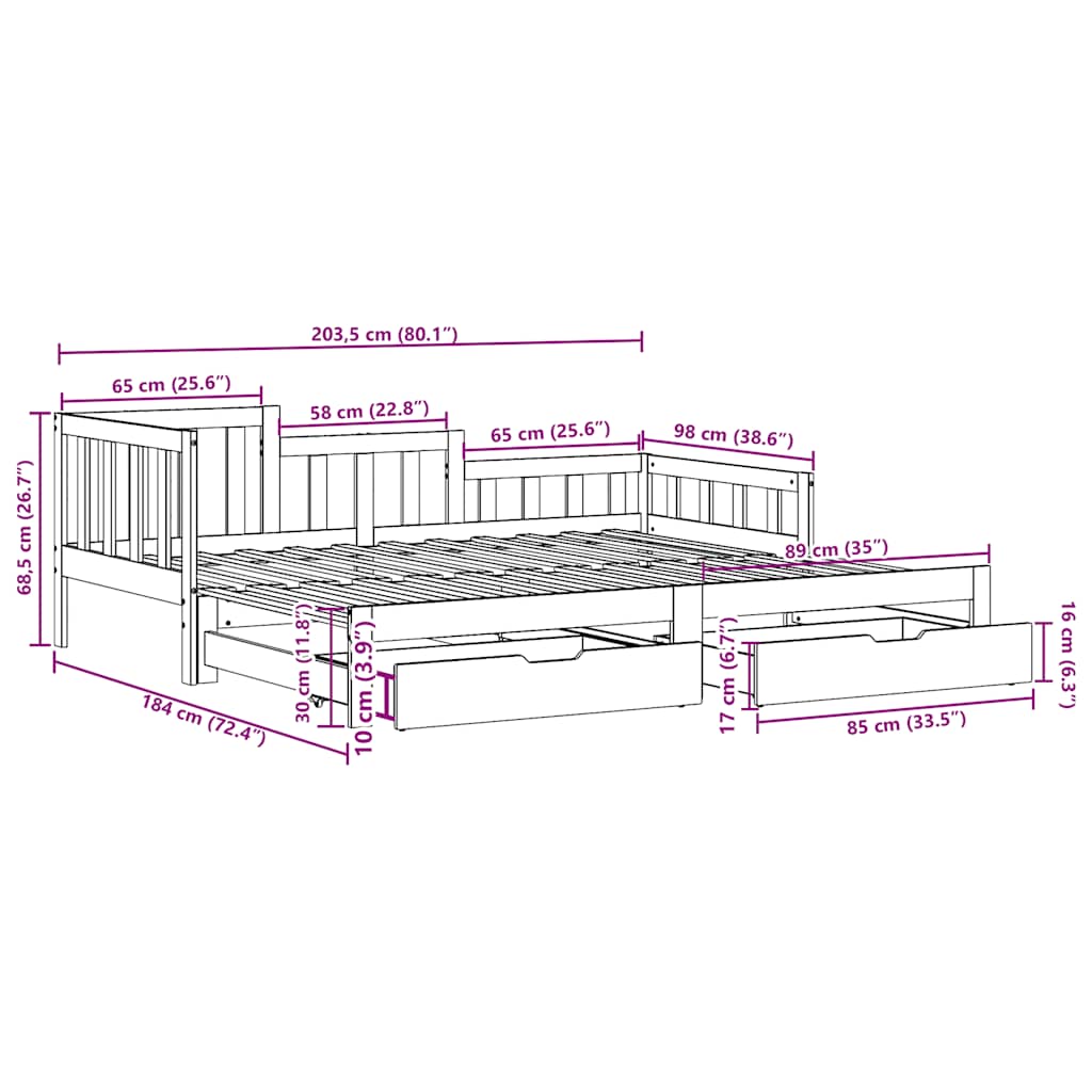 Sofá-cama com gavetão e gavetas sem colchão 90x200 cm branco