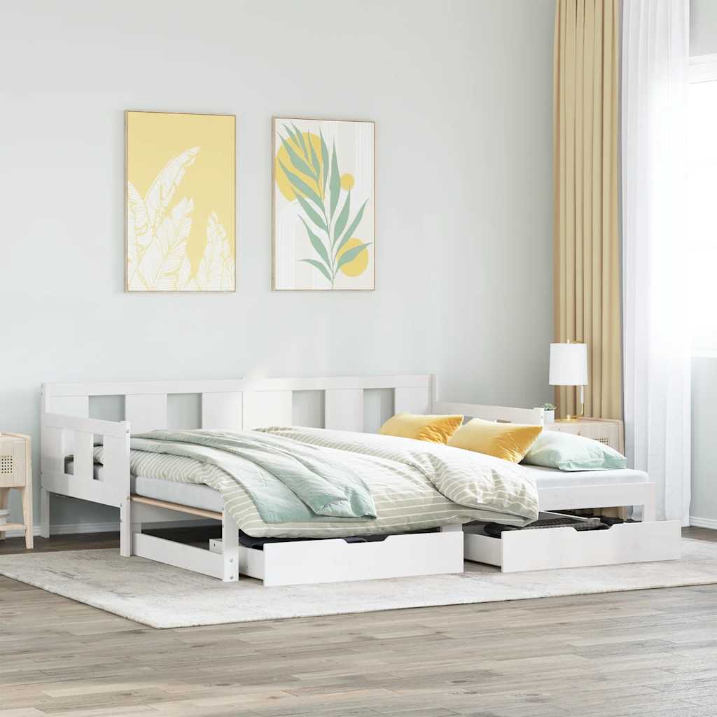 Sofá-cama com gavetão e gavetas sem colchão 90x200 cm branco
