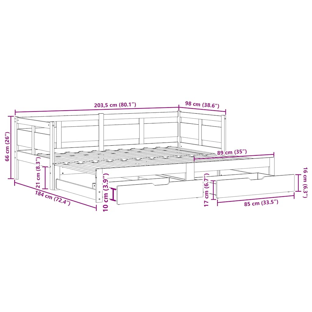Sofá-cama com gavetão e gavetas sem colchão 90x200 cm branco