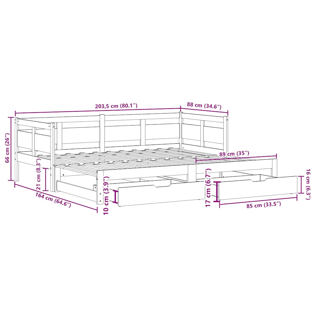Sofá-cama com gavetão e gavetas sem colchão 80x200 cm branco