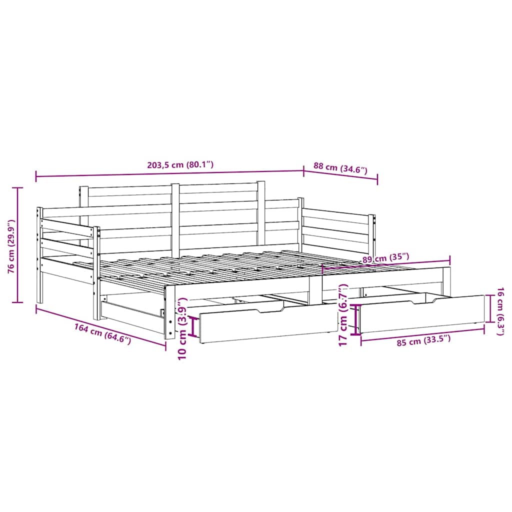Sofá-cama com gavetão e gavetas sem colchão 80x200 cm branco