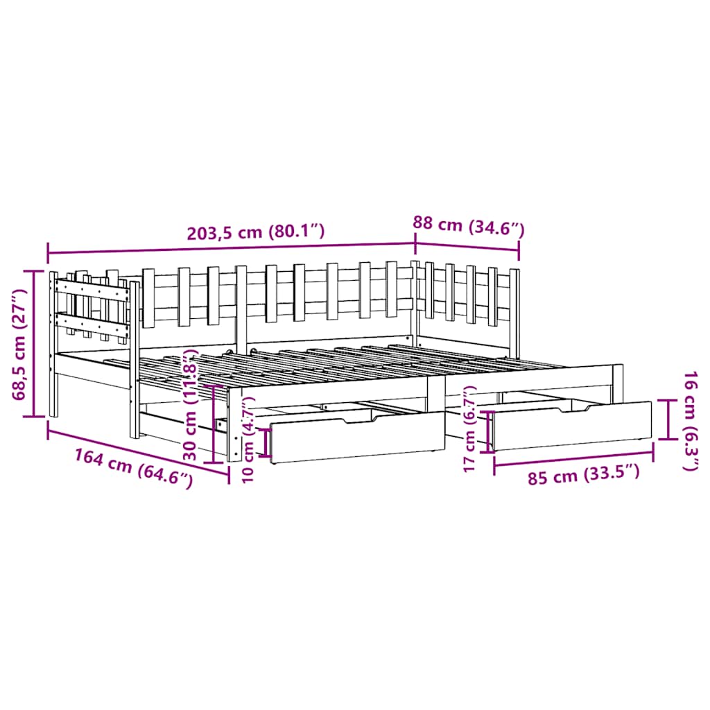 Sofá-cama com gavetão e gavetas sem colchão 80x200 cm branco
