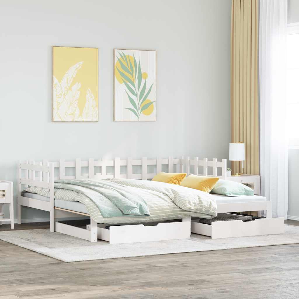 Sofá-cama com gavetão e gavetas sem colchão 90x200 cm branco