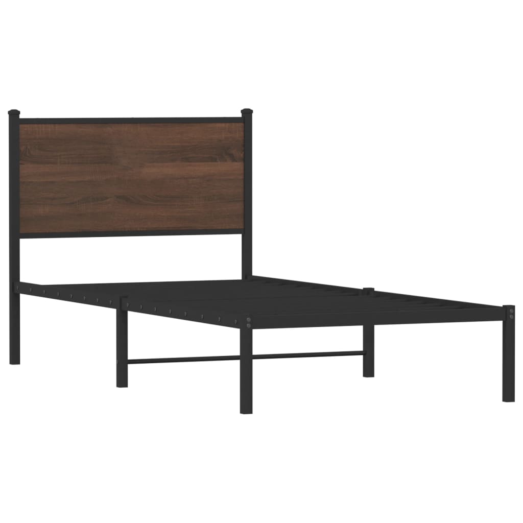 Estrutura de cama sem colchão 80x200 cm metal carvalho castanho