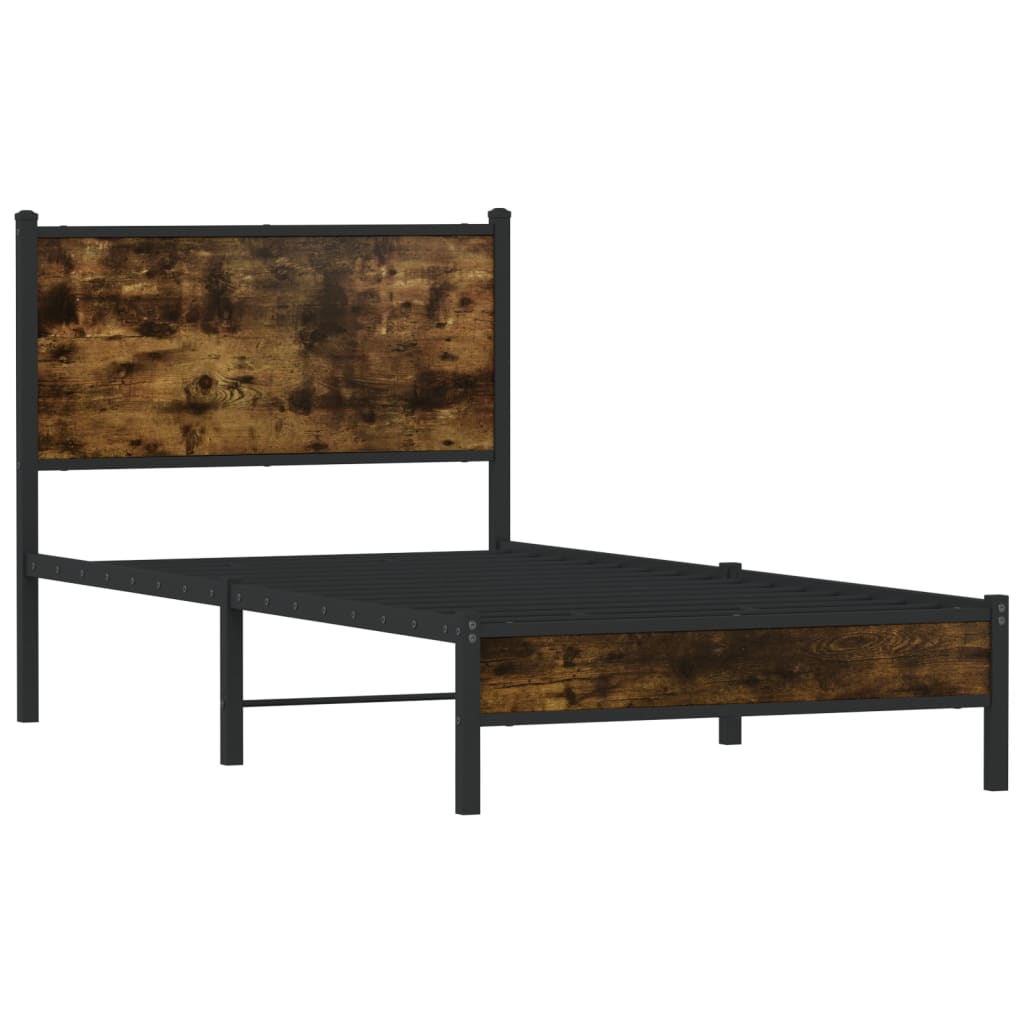 Estrutura de cama sem colchão 75x190 cm metal carvalho fumado