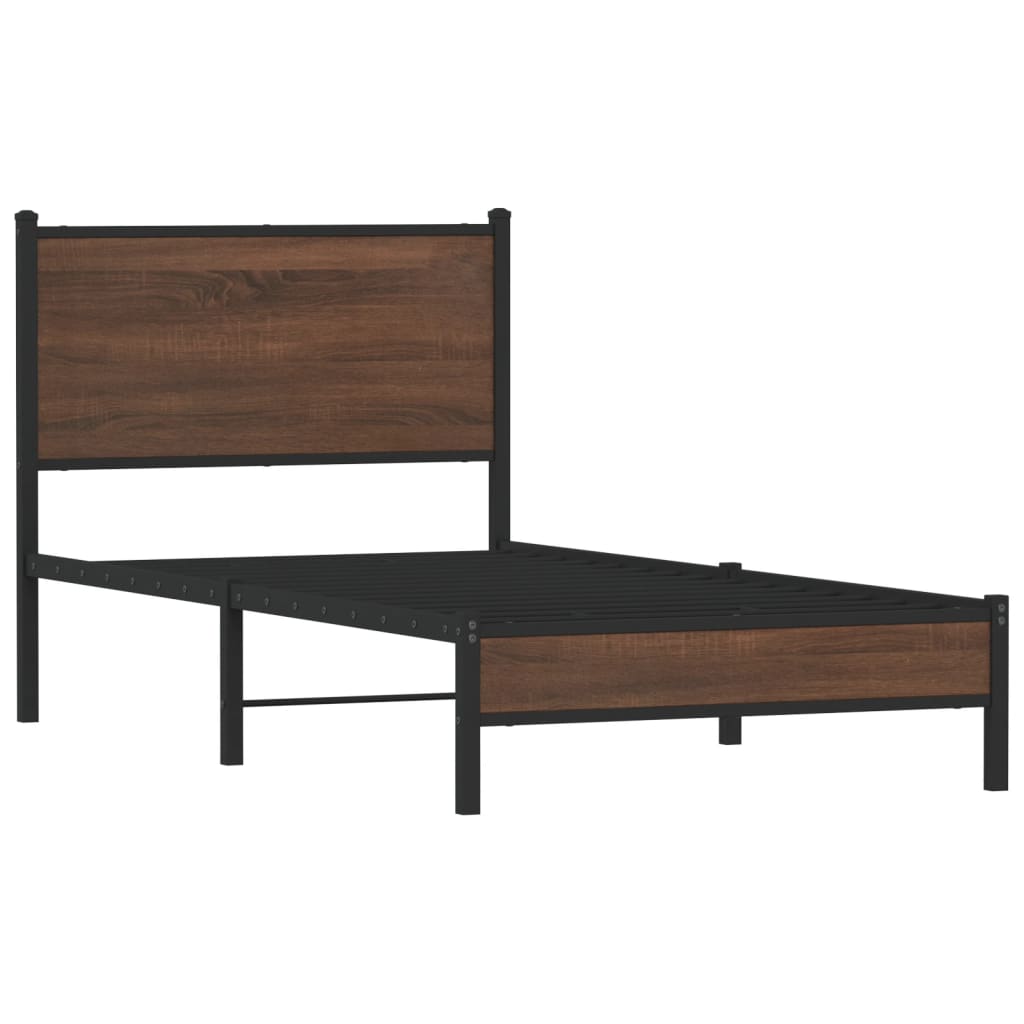Estrutura de cama sem colchão 75x190 cm metal carvalho castanho