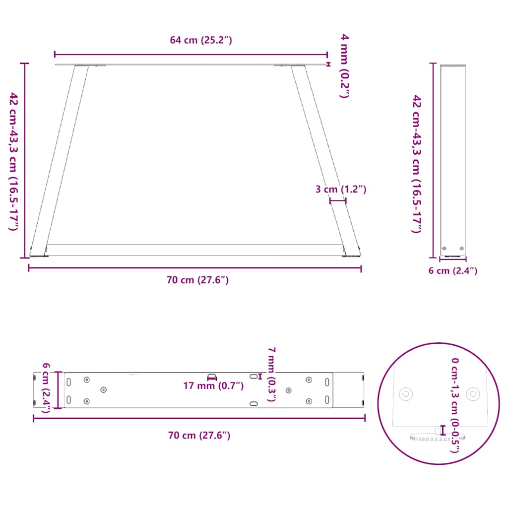 Pés para mesa de centro em V 2 peças preto 70x(42-43,3) cm aço