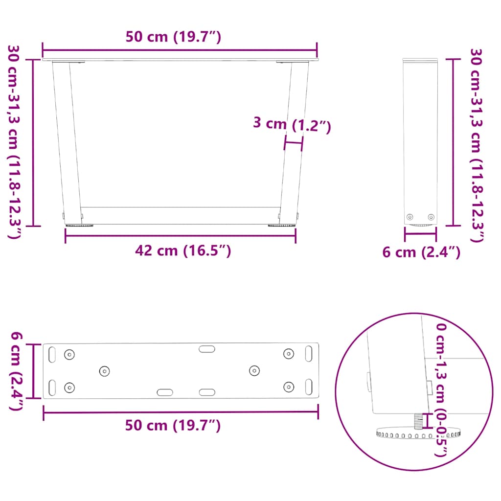 Pés para mesa de centro em V 2 peças Branco 50x(30-31,3) cm Aço