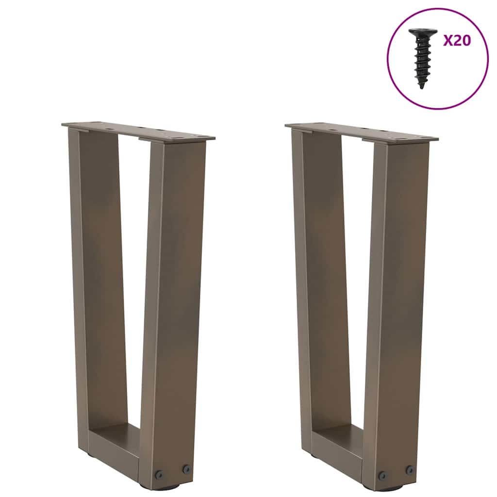 Pés para mesa de centro em formato de V, 2 peças, aço natural, 38 x (42-43,3) cm, aço