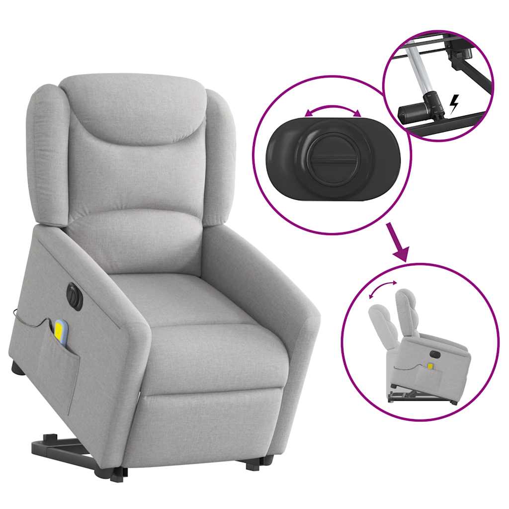 Poltrona elétrica elevatória massagens tecido cinzento-nublado