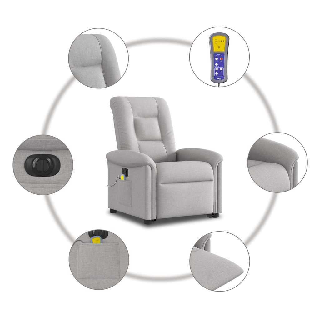 Poltrona elétrica elevatória massagens tecido cinzento-nublado