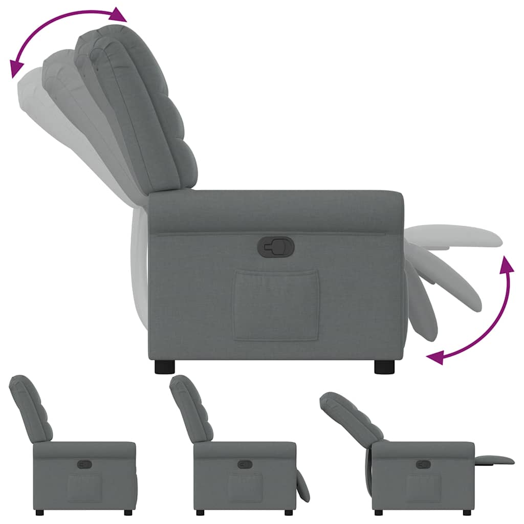 Poltrona reclinável elétrica tecido cinzento-escuro