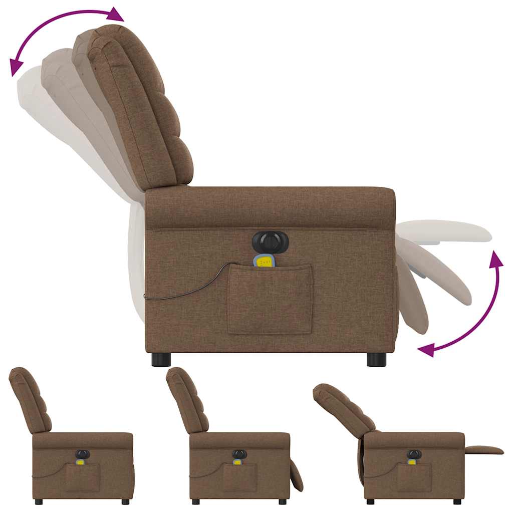 Poltrona de massagens reclinável elétrica tecido castanho