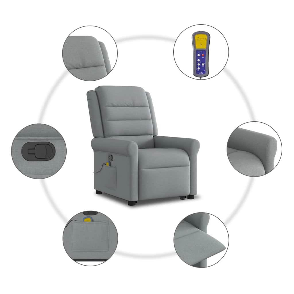 Poltrona reclinável massagens tecido cinzento-claro
