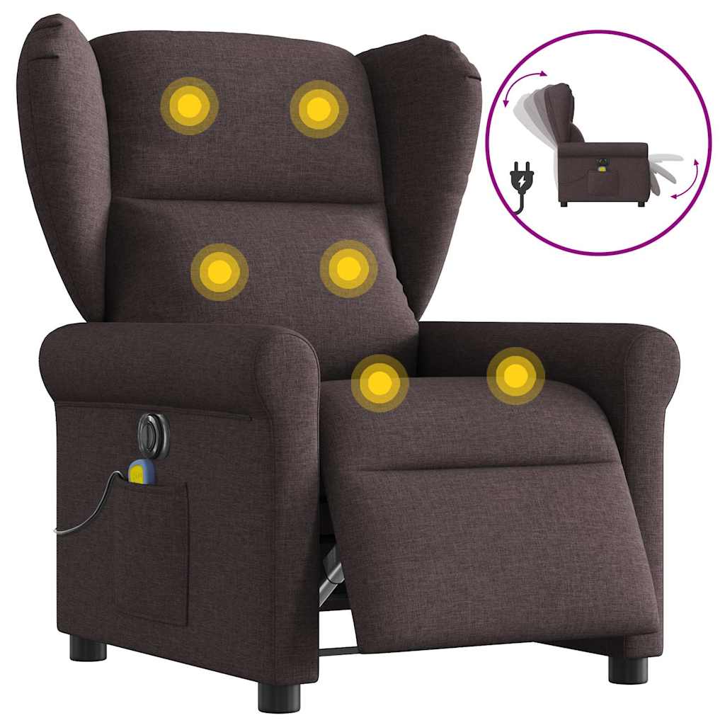 Poltrona reclinável massagens elétrica tecido castanho-escuro