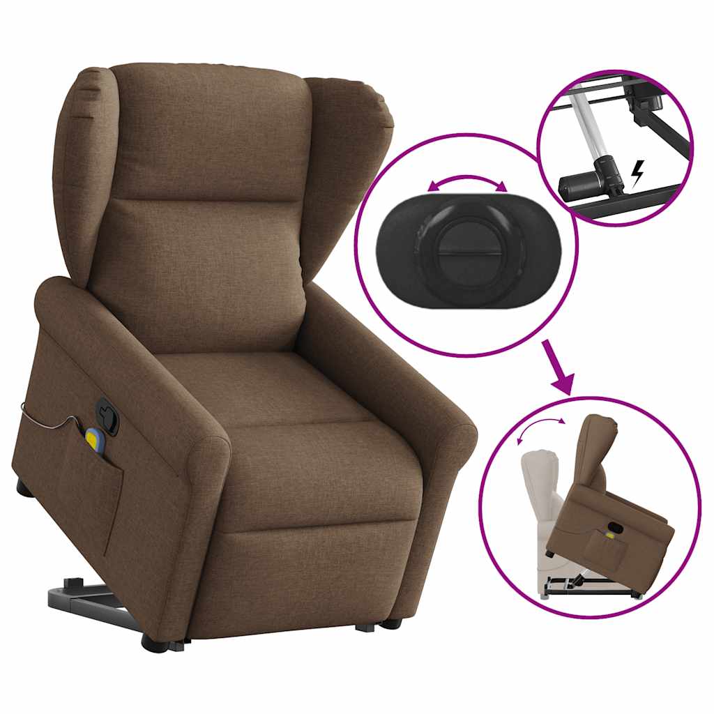 Poltrona reclinável massagens tecido castanho