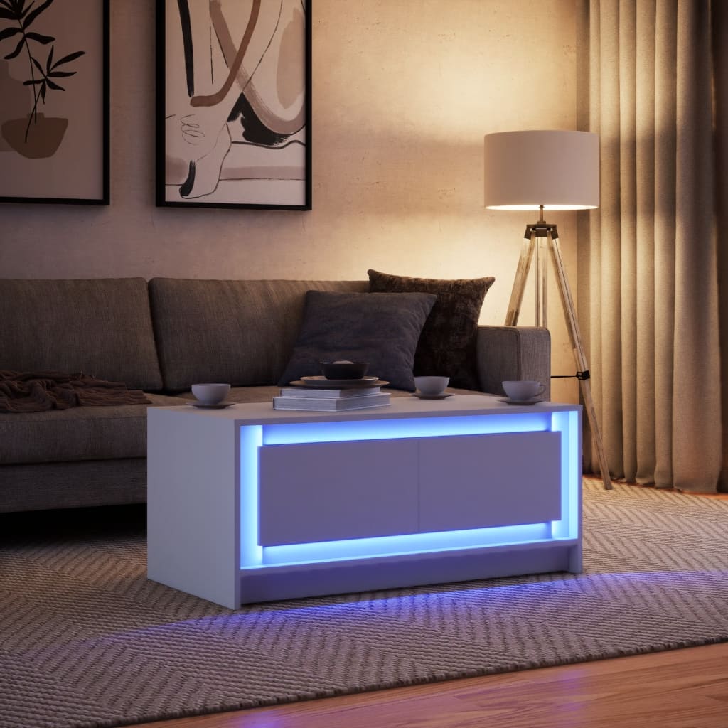 Mesa de centro com luzes LED derivados de madeira branco