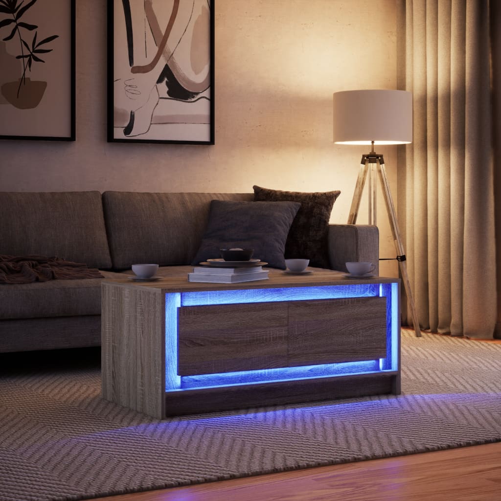 Mesa de centro com luzes LED derivados de madeira branco