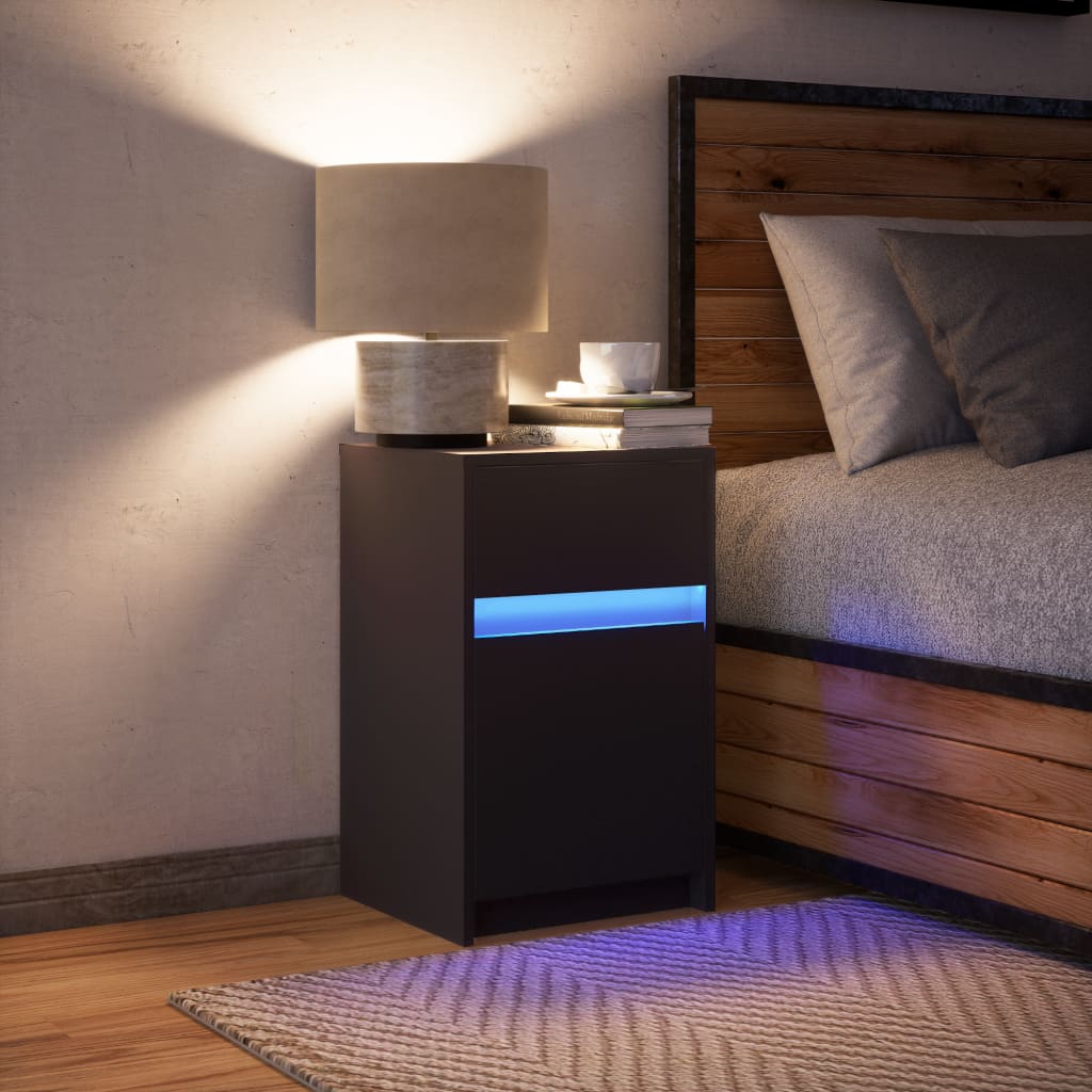 Mesa de cabeceira com luzes LED derivados de madeira branco
