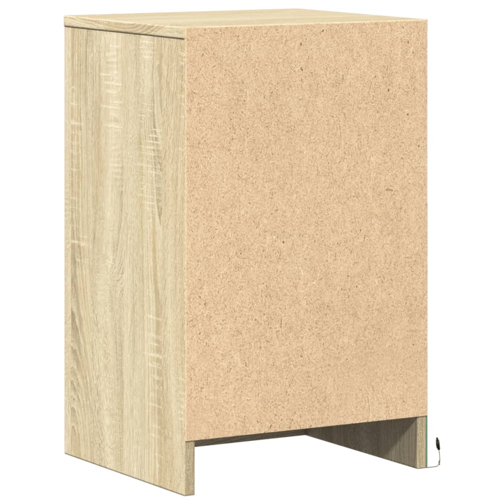 Mesa de cabeceira com luzes LED derivados de madeira branco