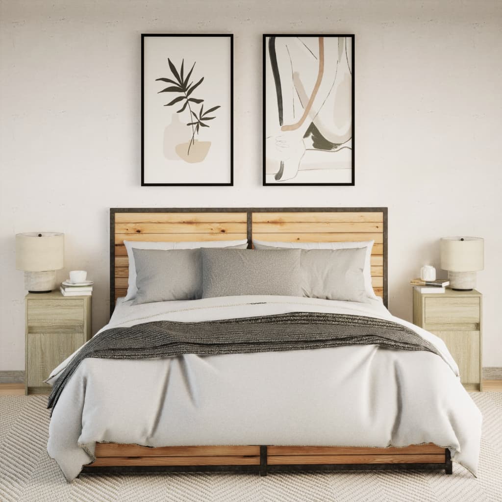 Mesas de cabeceira c/ luzes LED 2 pcs derivados madeira branco