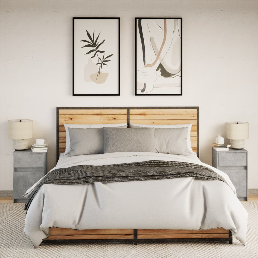 Mesas de cabeceira c/ luzes LED 2 pcs derivados madeira branco