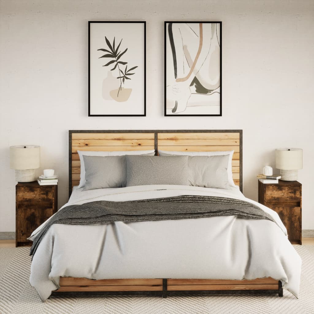 Mesas de cabeceira c/ luzes LED 2 pcs derivados madeira branco