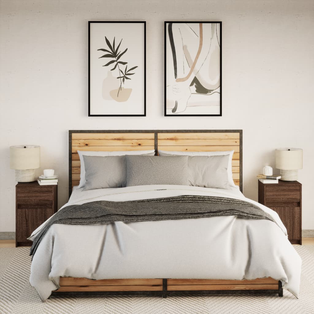 Mesas de cabeceira c/ luzes LED 2 pcs derivados madeira branco