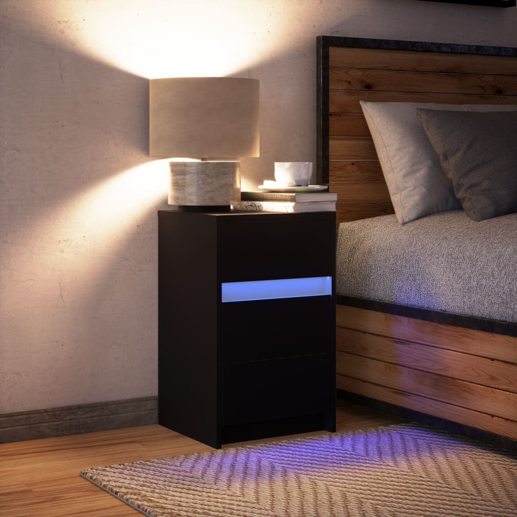 Mesa de cabeceira com luzes LED derivados de madeira branco