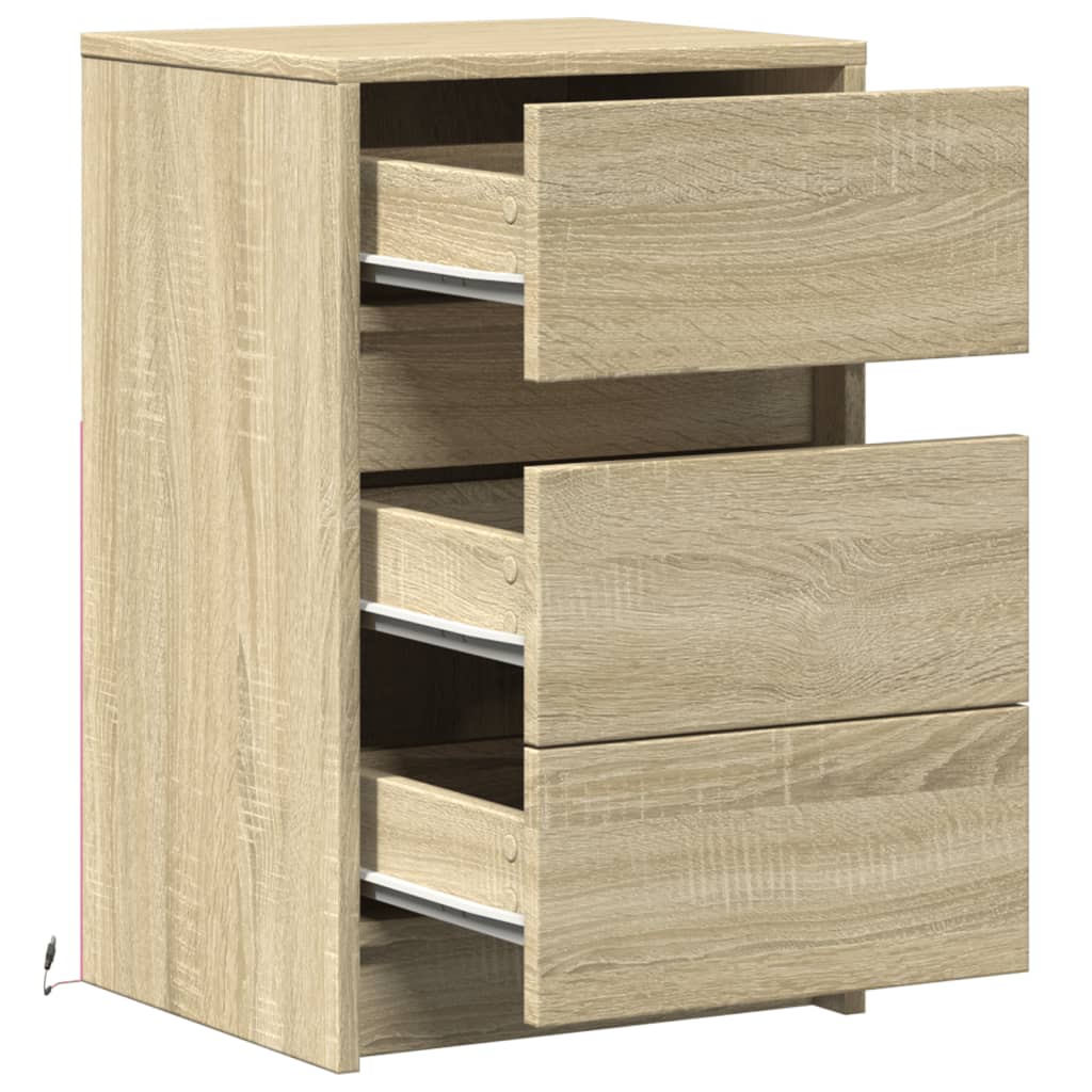 Mesa de cabeceira com luzes LED derivados de madeira branco