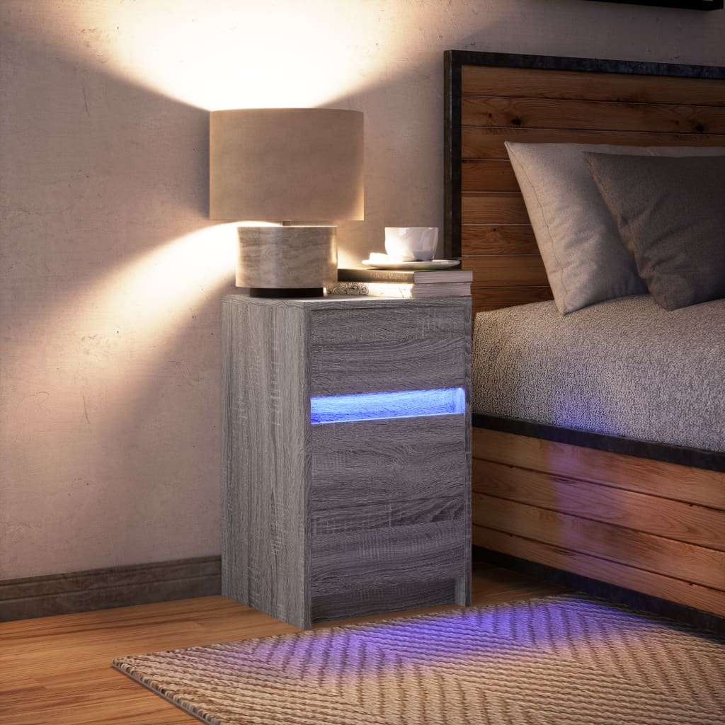 Mesa de cabeceira com luzes LED derivados de madeira branco