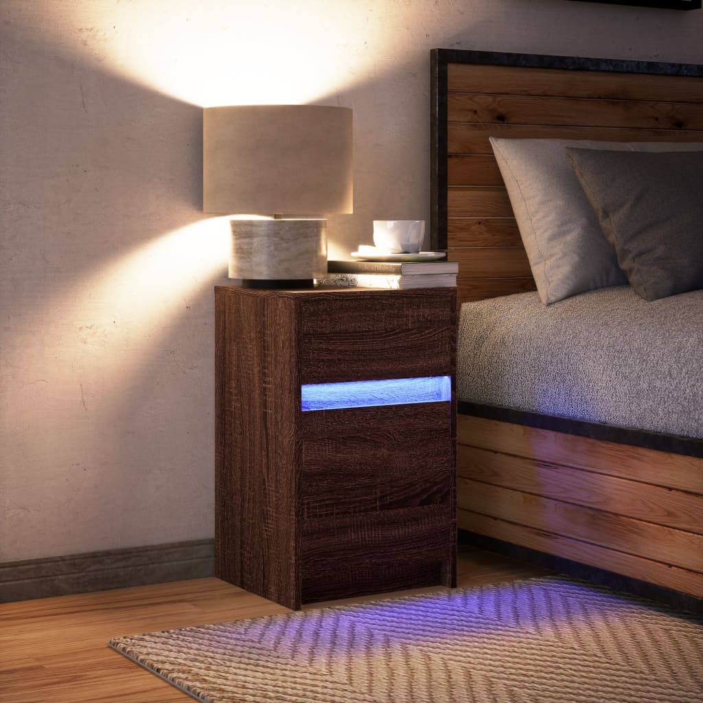 Mesa de cabeceira com luzes LED derivados de madeira branco