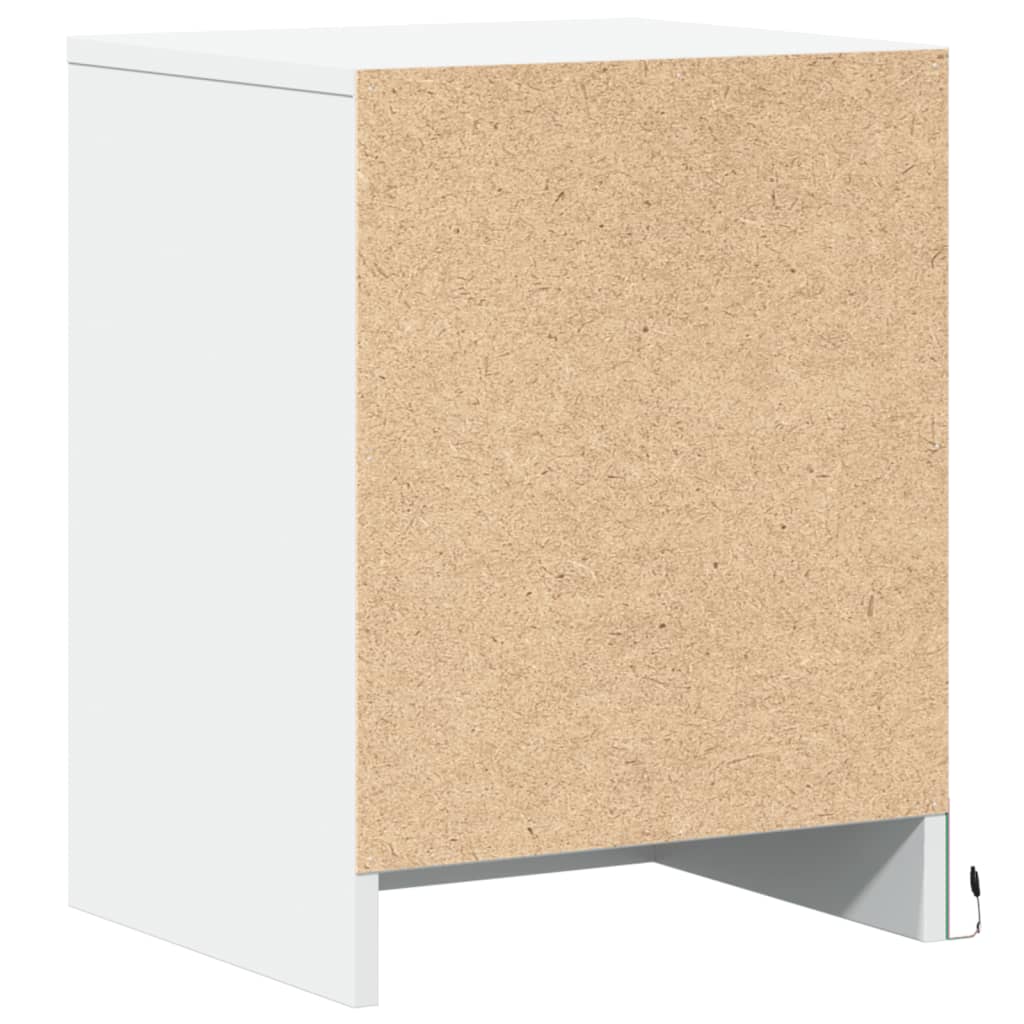 Mesas de cabeceira c/ luzes LED 2 pcs derivados madeira branco