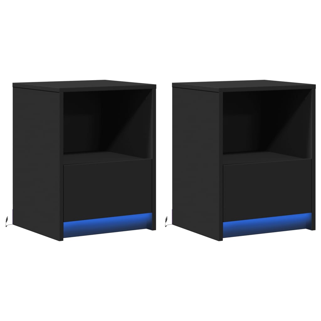 Mesas de cabeceira c/ luzes LED 2 pcs derivados madeira branco