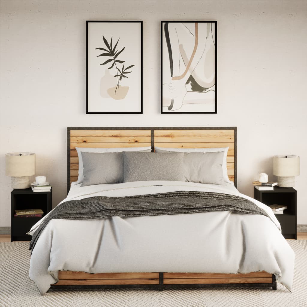 Mesas de cabeceira c/ luzes LED 2 pcs derivados madeira branco