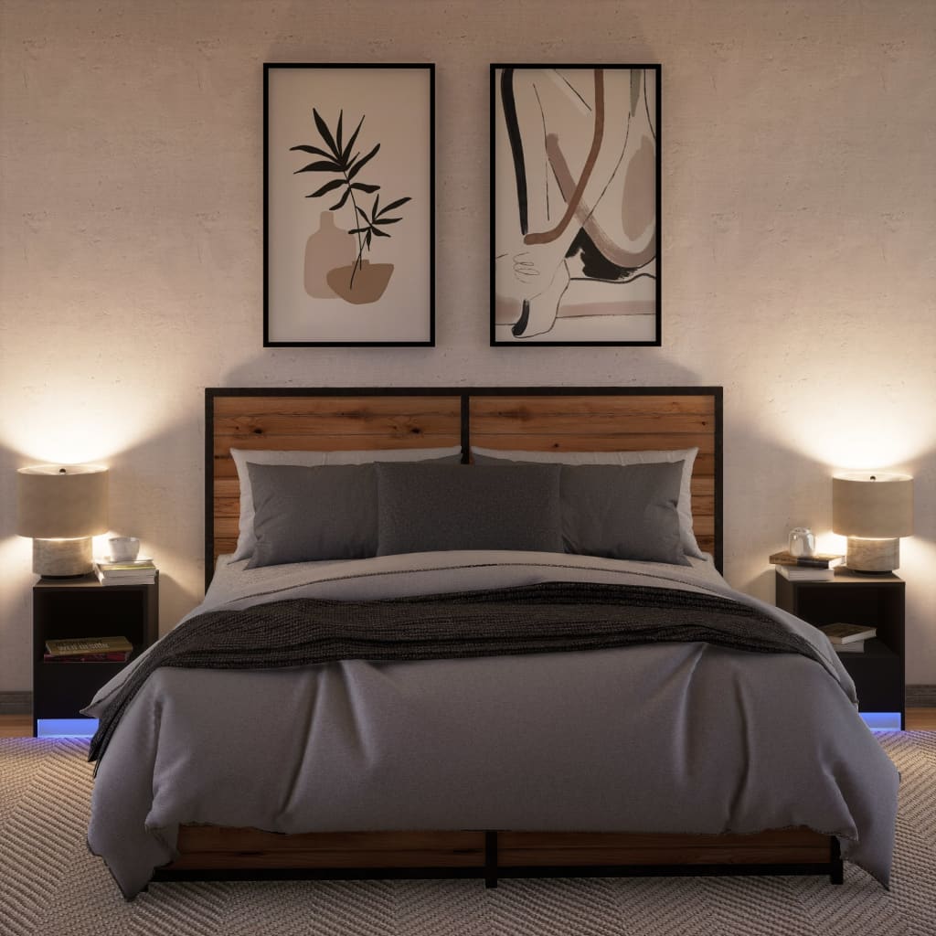 Mesas de cabeceira c/ luzes LED 2 pcs derivados madeira branco