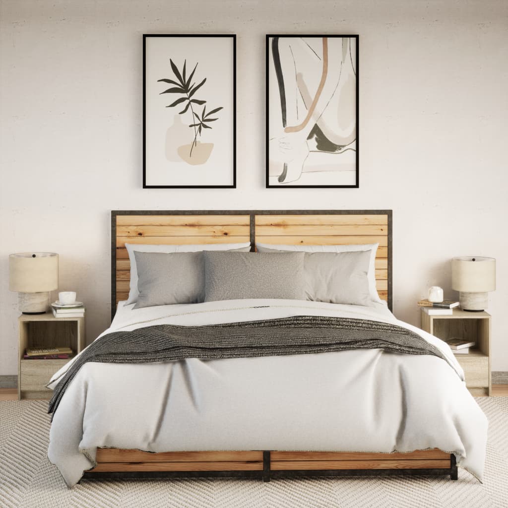 Mesas de cabeceira c/ luzes LED 2 pcs derivados madeira branco