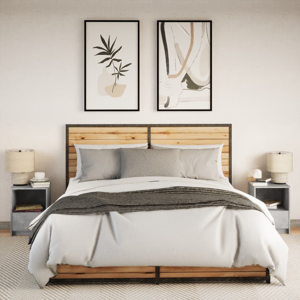 Mesas de cabeceira c/ luzes LED 2 pcs derivados madeira branco