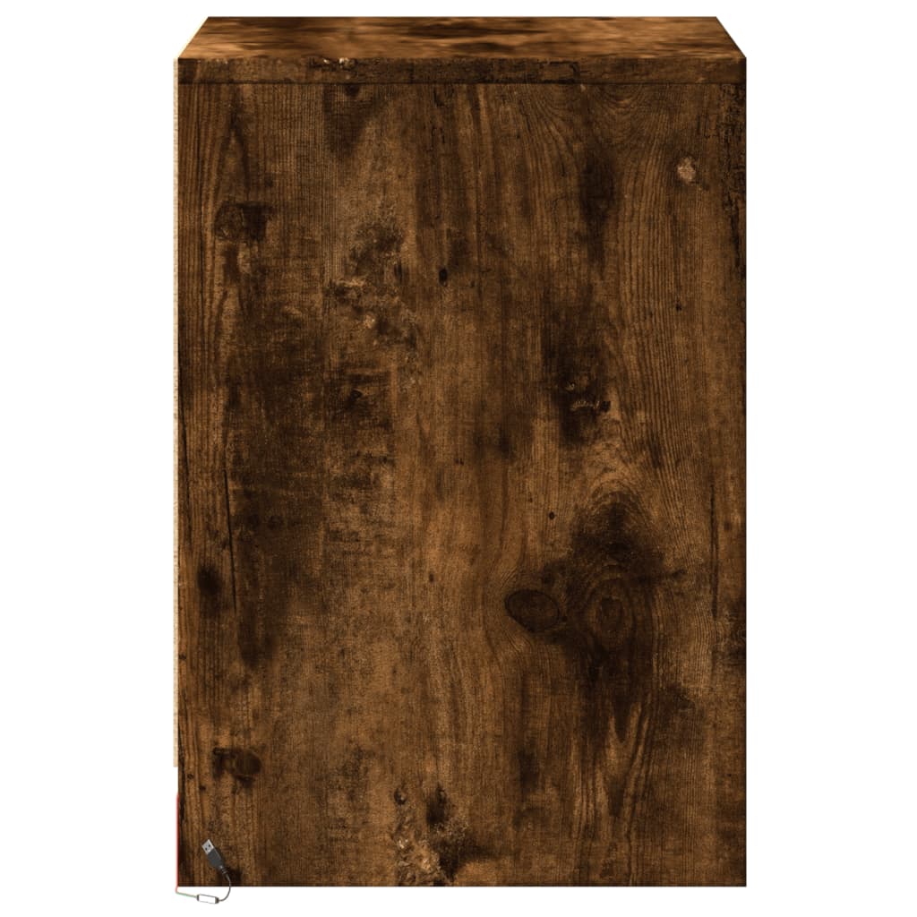 Mesa de cabeceira com luzes LED derivados de madeira branco