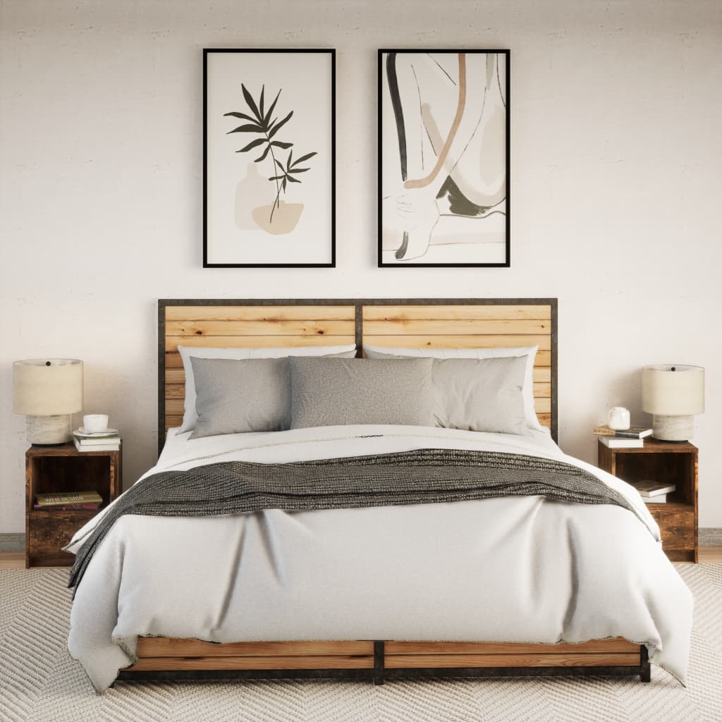 Mesas de cabeceira c/ luzes LED 2 pcs derivados madeira branco