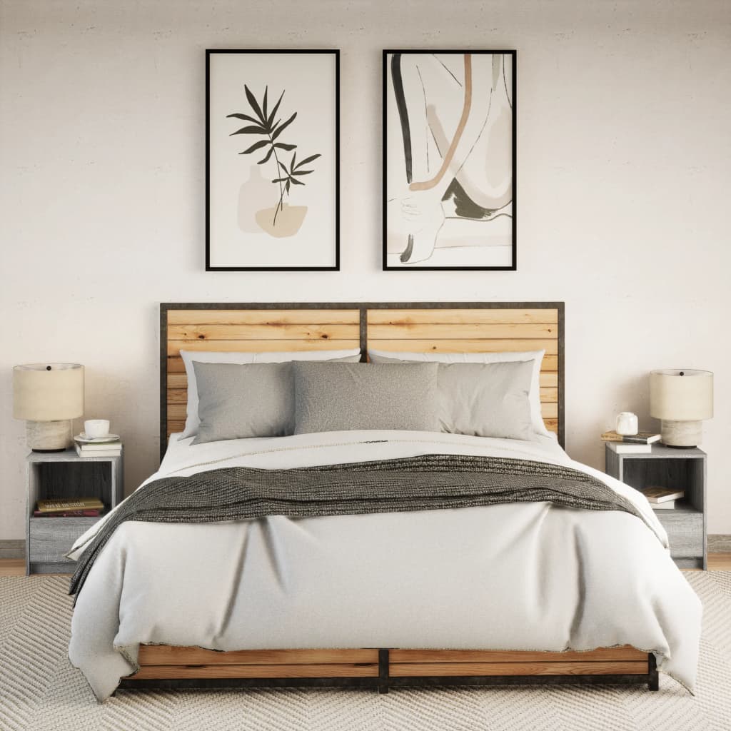 Mesas de cabeceira c/ luzes LED 2 pcs derivados madeira branco