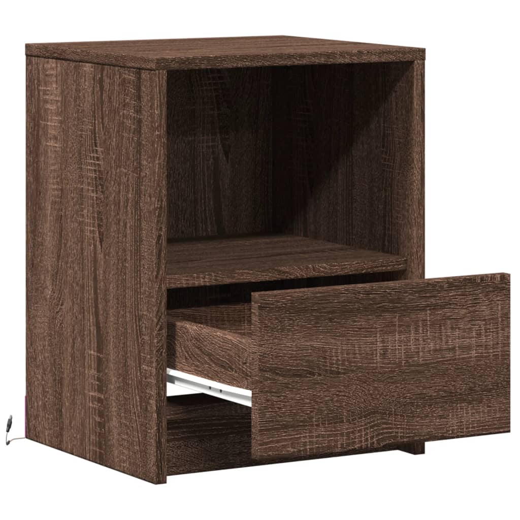 Mesa de cabeceira com luzes LED derivados de madeira branco