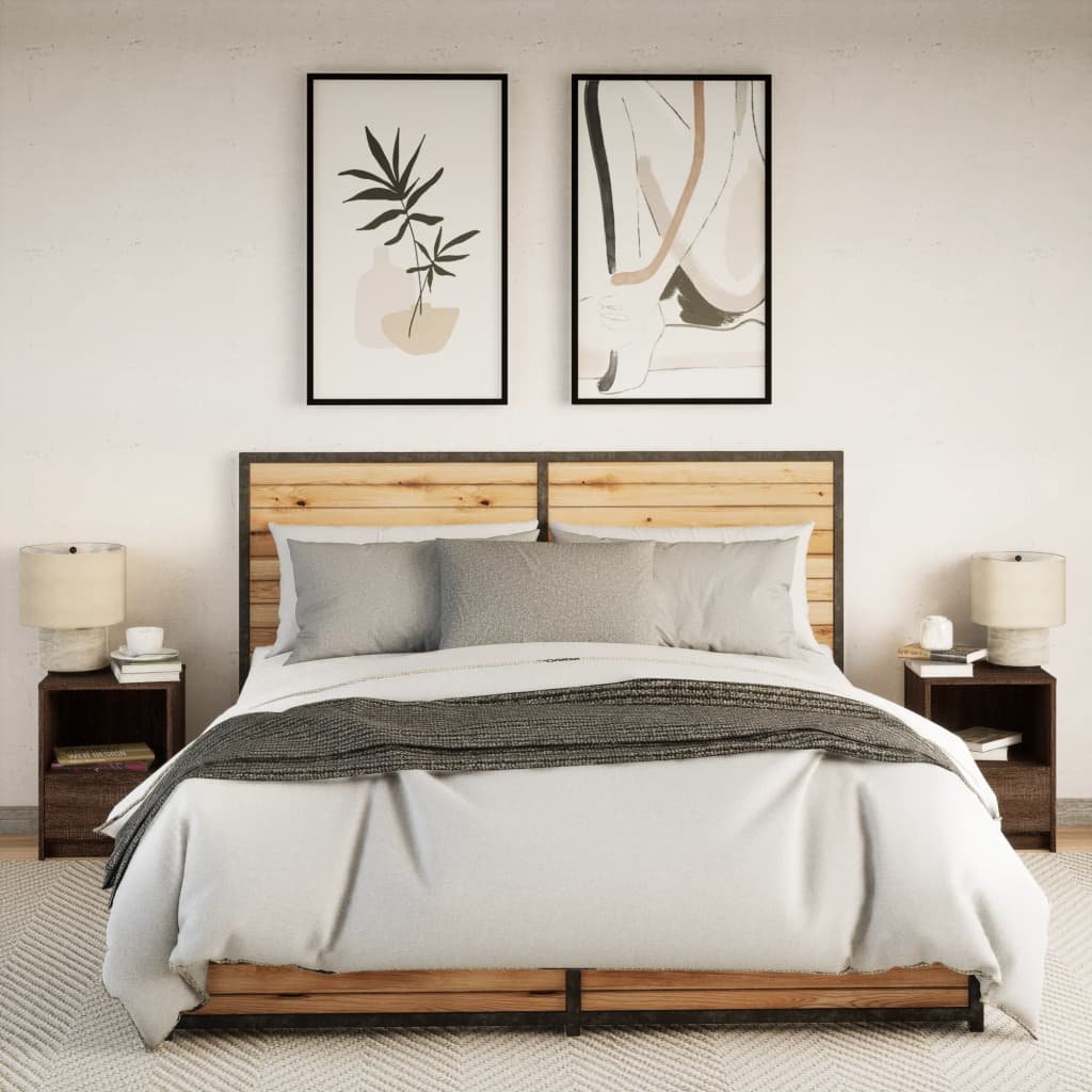 Mesas de cabeceira c/ luzes LED 2 pcs derivados madeira branco