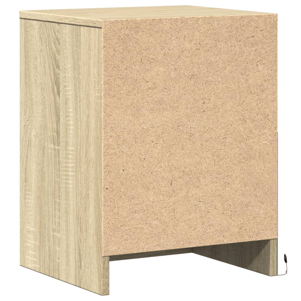 Mesa de cabeceira com luzes LED derivados de madeira branco